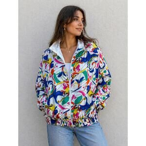 Vintage LAVON By Cheerful Corp VTG Watercolor Windbreaker Zip Jacket Medium